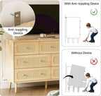 SINROM® Rattan Dresser for Bedroom, Farmhouse Dresser 7 Drawer for Bedroom, Wide Chest of Organizer Storage Drawers for Living Room, Hallway, Entryway
