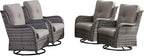 HUMMUH Outdoor Swivel Rocker Wicker Patio Chairs High Back PE Rattan Glider Chairs 4PCS Patio Furniture Set(Grey,Grey)