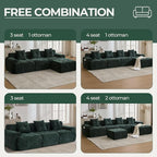 129.23”Modular Sectional Couch for Living Room, Modren L-Shape Cloud Sectional 4-Seater Sofa with Movable Ottoman, Woven Texture Upholstery Boneless Couch, No Assembly, Green