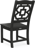 Martha Stewart by POLYWOOD Chinoiserie Outdoor Dining Side Chair, Black, Durable HDPE All-Weather, Comfortable Patio Seating with Latticework Back, Backyard, Garden Furniture, Made in The USA