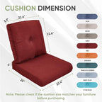 Outdoor Chair Cushion Set of 3, Waterproof Outdoor Seat Cushions 25x22, Patio Chair Cushions for Outdoor Furniture, Couch Cushion Replacement, Include 3 Back & 3 Seat Cushions, Button/Red