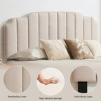 King Size Headboard Light Brown Upholstered Headboard Adjustable Height&Width Linen Headboards Modern Vertical Channel Design Bed Head Board, Light Brown