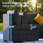 NICESOUL 11 Piece Modern Outdoor Furniture Sofa Set, Extra Large Size Wicker Patio Modular Sectionals, 29.3'' High Back All-Weather Conversations, Deep Wide Seats Sofa Couches for Backyard Deck, Grey