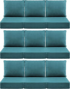 Luxury 6" Outdoor Cushions for Patio Furniture, 24x24x6" Thick Seat Cushion Set of 9, Fade Resistant Couch Chair Replacement Cushions High Density Deep Wicker Chair Cushion w/ Removable Cover, Green