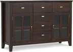 SIMPLIHOME Artisan Buffet - 54 inch Wide Solid Wood 3-Door Sideboard Buffet in Dark Chestnut Brown, Transitional Storage Cabinet for Dining Room or Kitchen with Adjustable Shelves and Bronze Hardware