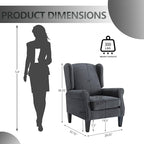 Dark Grey Accent Chairs, Modern Living Room Single Wingback Sofachair, Classic Bedroom High Back Reading Seats, Bussiness Upholstered Arm Chairs for Office, Guest Room