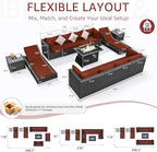 NICESOUL 13 Piece Outside Patio Set with Fire Pit Table, Non-Fading All Weather Deck Furniture Sets with Sun Loungers, Comfy Big Exterior Seat 10-Seater for Garden, Grey Wicker & Burgundy Cushion