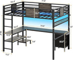 ADORNEVE Loft Bed Full Size with L-Shaped Desk, 3 Storage Drawers, Power Outlet, 3 Storage Shelves, Metal Loft Bed Frame with RGB Lights, Bed with Safety Guardrail & Ladders,Space-Saving, Grey