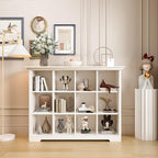 Wooden Cube Bookcase with Base - Modern 3 Tiers Floor Standing Open Shelf Cabinet for Home and Office, 12-Cube Lattice Bookshelf, Warm White