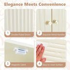 Tangkula Over The Toilet Storage Cabinet, Bathroom Space Saver with Fluted Doors Adjustable Shelf & Bottom Bar, Freestanding Above Toilet Storage Cabinet Organizer for Laundry, Restroom (Cream White)