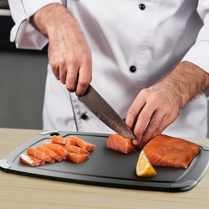 Dishwasher Safe Cutting Boards for Kitchen - Extra Large Composite Wood Cutting Board with Non-Slip Feet & Juice Groove - Thin & Lightweight Eco-Friendly Chopping Board (18 x 12 Inch, Slate Black)