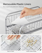 SONGMICS 2-Tier Pull Out Cabinet Organizers, Under Sink Organizer, Bathroom Organizer and Storage, Sliding Basket Drawers, Stackable for Kitchen, Bathroom, Metallic Silver UKCS017E01