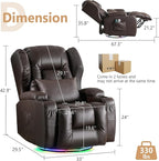 Power Swivel Rocker Recliner Chairs, Electric Wall Hugger Reclining Sofa with Massage & Heat, Comfy Theater Seating Single Sofa with LED Light/USB/Type-C Ports (Leather Brown, Single Chair)