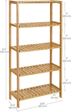 SONGMICS Bamboo Storage Shelf, 5-Tier Shelving Unit, Multifunctional, in The Entryway, Bathroom, Living Room, Balcony, Kitchen, 10.2 x 23.6 x 51.2 Inches, Light Bamboo UBCB35Y