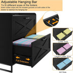 Lateral File Cabinet with Charging Station, 2 Drawer File Cabinet for Letter/Legal/A4 Size Hanging Files, Large Wood File Storage Cabinets Printer Stand for Home Office, Black