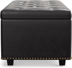 SIMPLIHOME Hamilton 44 inch Wide Traditional Rectangle Lift Top Rectangular Storage Ottoman in Tanners Brown Vegan Faux Leather, Assembled, For the Living Room, Entryway and Family Room