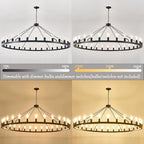 Large black wagon wheel chandelier 64 inch,30-Light Farmhouse wagon Wheel Chandeliers Round Industrial ceiling light fixtures for outdoor porch high ceilings Living Dining Room Foyer Entryway