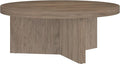 Henn&Hart 36" Fluted Round Low-Profile Coffee Table with Ribbed Pedestal Base for Living Room, Family Room, or Office, Antiqued Gray Oak