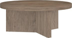 Henn&Hart 36" Fluted Round Low-Profile Coffee Table with Ribbed Pedestal Base for Living Room, Family Room, or Office, Antiqued Gray Oak