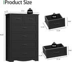 Dresser for Bedroom with 6 Drawers, 49" Tall Wood Chest of Drawers with Deep Drawers & Mental Handle, Modern Dresser TV Stand, Wooden Closet Storage Organizer for Living Room, Hallway, Entryway, Black