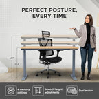 Rise Up Electric Standing Desk Adjustable Height 27-47" Dual Motor One Piece 60x30 Bamboo Large Standing Desk, Sit Stand Desk Rising Desk Home Office