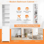 COSTWAY Bathroom Storage Cabinet, Freestanding Floor Cabinet with 3-Level Adjustable Shelves, Convenient Door & Knob, Narrow Tall Cabinet Organizer for Bathroom, Living Room, Kitchen (White)