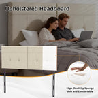 Queen Headboard Only with Adjustable Metal Legs, Faux Leather Upholstered Headboard Queen Size, Modern Stylish Headboard with Sunken Dot Design, Sturdy Bed Headboard for Bedroom, Linen