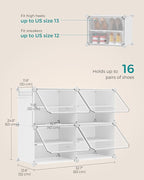 SONGMICS Shoe Rack Organizer, 4-Tier Shoe Storage Cabinet for Closet and Entryway, Holds 16 Pairs of Shoes, Adjustable, Cloud White and Trasparent ULPC032W01