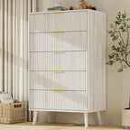 LYNSOM Fluted Dresser and Nightstand Sets 4 Piece, 2-Drawer Nightstands and 5/7 Drawers Dresser, Wood Bedroom Furniture Set for Home, Bedroom, Hallway, White