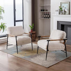 HEAH-YO Modern Accent Chair Set of 1, Upholstered Lambwool Living Room Chair with Backrests, Comfy Reading Armchair for Bedroom, White