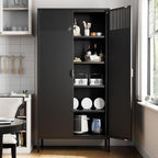 71 inches Black Metal Storage Cabinet with Doors and Shelves, 5 Tier Pantry Cabinet, Metal Cabinet for Home, Office, Dining, Laundry, Living, Bathroom and Utility Use