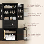 Tall Storage Cabinet, Bathroom Floor Freestanding Storage Cabinet with 2 Doors, Adjustable Shelf, and 2 Drawers for Bathroom, Office, Living Room, MDF Board, Black