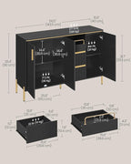 VASAGLE Buffet Cabinet with Storage, Sideboard, Kitchen Cabinet with Drawers, Adjustable Shelf, Fluted Drawer Front, for Living Room, Modern, Ink Black UBBC691B01