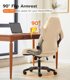 Office Desk Chair, Ergonomic Computer Chair with Padded Flip-Up Arms and Adjustable Lumbar Support, PU Leather Executive Chair with Tilt Lock and 360° Swivel Rolling Wheels for Work, Study