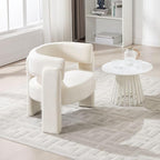 Velvet Accent Chair with Arms, Upholstered Barrel Armchair with Curved Back, Comfy Single Side Chair for Reading, Living Room, Home Office, Beige