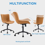 YOUNIKE Office Chair, Armless Desk Chair with Wheels, Adjustable Swivel Home Office Computer Task Chairs, Modern Faux Leather Upholstered Vanity Chair with Back, Saffron Tan