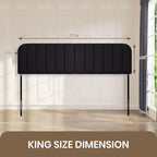 Upholstered Headboard - Striped Interval - Adjustable Height - Metal Legs - Bed Frame (Black, King (U.S. Standard))