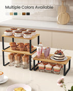 SONGMICS Cabinet Organizer Shelf, Set of 3 Kitchen Counter Shelves, Kitchen Storage, Spice Rack, Stackable, Expandable, Ink Black and Natural Beige UKCS014YL03