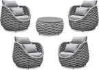 Front Porch Furniture Set: 5 Pieces Aluminum Patio Conversation Set All Weather - Cushioned Outdoor Sofa Set Assembled - Modern Metal Couch Seating for 400lbs Deck Garden Poolside Hotel - Gray