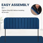 Upholstered Headboard - Striped Interval - Adjustable Height - Metal Legs - Bed Frame (Blue, King (U.S. Standard))