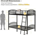 Twin Bunk Beds for Teen & Adults, Heavy Duty Metal Bunk Bed Twin Over Twin with Bedside Caddy, Convertible Ladder & Flat Rungs, Space Saving Bunkbed Frame for Bedroom Dorm, No Box Spring Needed