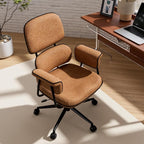 Fabric Office Chair with Granular Linen, Mid Back Vintage Desk Chair with Wheels and Wide Arms, Mid Century Modern Home Office Desk Chairs with Molded Cotton Seat Cushion, Adjustable Height, Brown