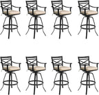 Pellebant 30" Sunbrella Outdoor Bar Stools 8 Pack, Aluminum Swivel Patio Bar Height Bar Stools with Back & Footrest, for Deck Lawn Garden(Canvas Antique Beige)