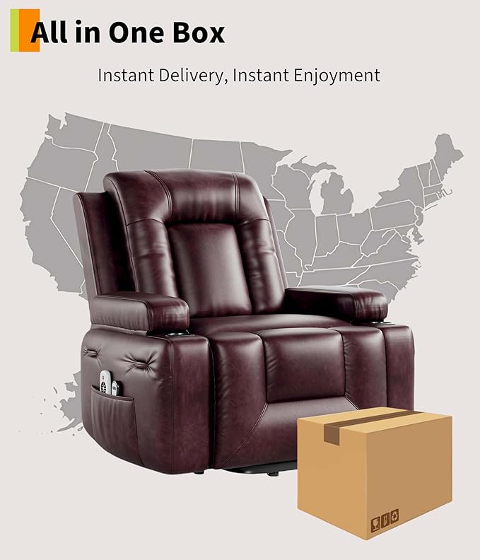 GarveeHome Power Lift Recliner Chair - Heat and Massage, Adjustable Back and Legs, PU Leather Electric Lift Chair Designed for The Elderly and People with Mobility impaired