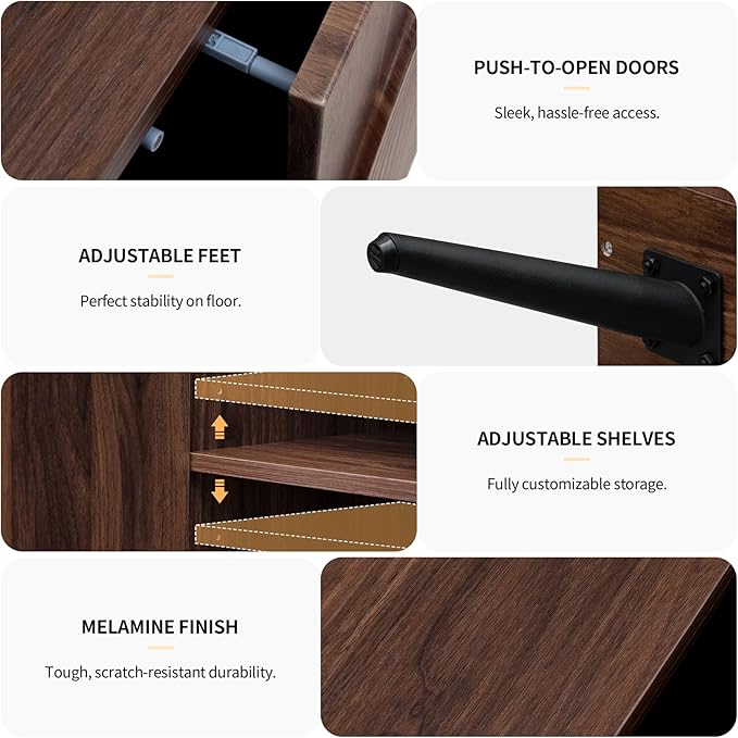 59" Sideboard Buffet Cabinet with Adjustable Shelves, Modern Storage Cabinet with Arched 3D Carved Wood Doors, Credenza Accent Cabinet for Living Room, Dining Room, Entryway,Walnut