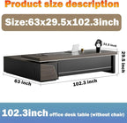 Modern Large Desk, Modern L-shaped Desk With Side Cabinets, Executive Desk With Combination Lock Drawer, Business Furniture Desk With Simple Cable Management (chair Not Included)(63x29.5x102.3inch)