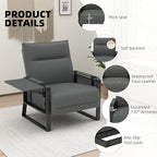 Upholstered Accent Chair, Modern Faux Leather Sofa Chair with Foldable Side Tray Table & Storage Pocket, Small Accent Sofa for Living Room, Bedroom, Reception Room, Gray
