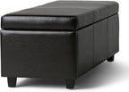 SIMPLIHOME Avalon 48 inch Wide Contemporary Rectangle Storage Ottoman Bench in Tanners Brown Vegan Faux Leather, Assembled, For the Living Room, Entryway and Family Room