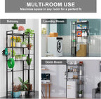 31.5" Wide Over The Toilet Storage, Solid Wood Over Toilet Bathroom Organizer with Paper Holder, Hooks, Side Shelf, 7-Tier Metal Over Toilet Shelves Rack for Laundry, Dorm Room, Balcony, Black