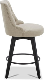 Watson & Whitely Counter Height Bar Stools Set of 3, Performance Fabric Upholstered Modern Swivel Barstool with Back, Solid Wood Legs, 26" H Seat, Tan